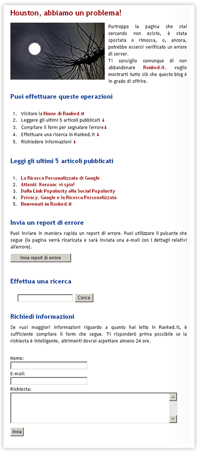 La mia pagina di errore 404