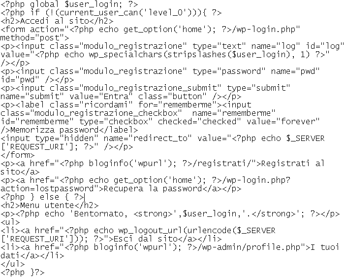 Form registrazione a WordPress