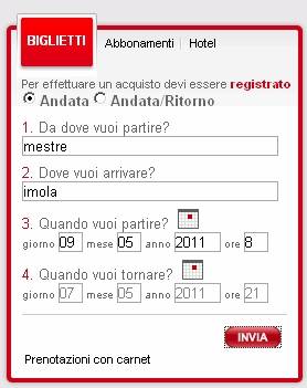 Selezione orario - Trenitalia