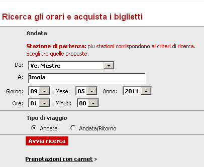 Altro form scelta treno - Trenitalia