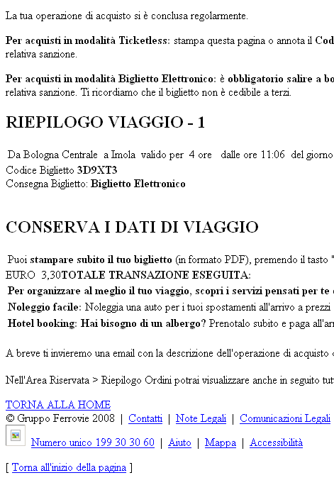 Pagina post pagamento - Trenitalia