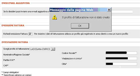 Impossibile ottenere la fattura online - Trenitalia