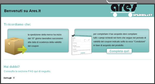 L'home page di Groupares permette di completare l'acquisto di un prodotto Groupalia; non presenta, tuttavia, alcun tratto distintivo in comune con quest'ultiumo