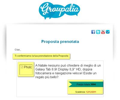 L'immagine mostra un frammento dell'e-mail che attesta la prenotazione del coupon di acquisto